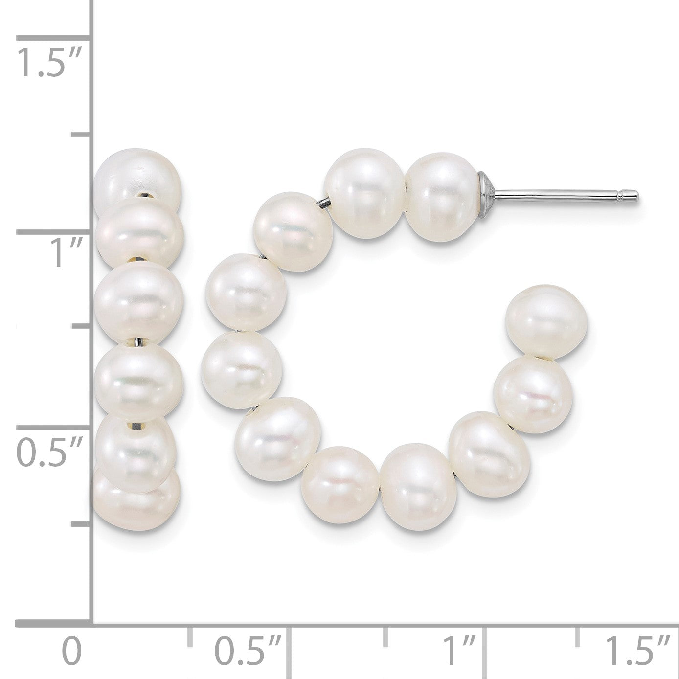 Sterling Silver Rhodium-plated 5-6mm Semi-Round White Freshwater Cultured Pearl C-Hoop Post Earrings
