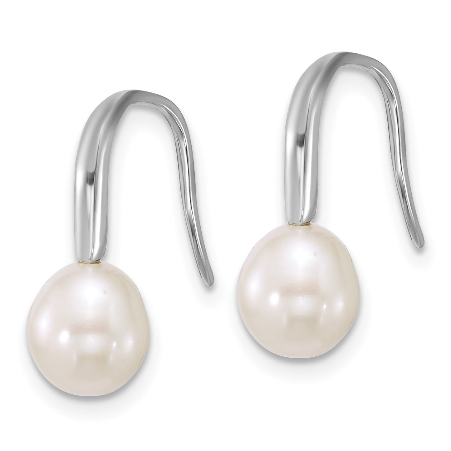 Sterling Silver Rhodium-plated 7-8mm Teardrop White Freshwater Cultured Pearl Dangle Shepherd Hook Earrings