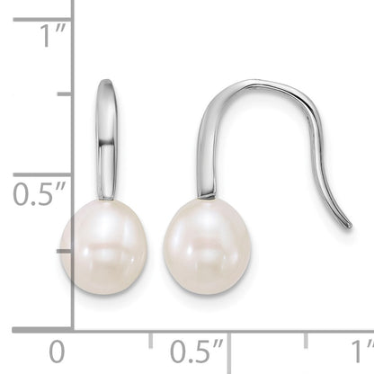 Sterling Silver Rhodium-plated 7-8mm Teardrop White Freshwater Cultured Pearl Dangle Shepherd Hook Earrings