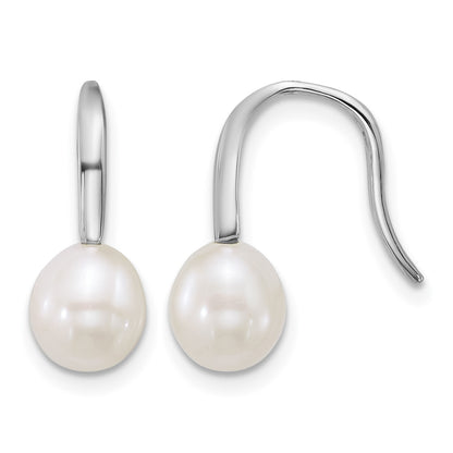 Sterling Silver Rhodium-plated 7-8mm Teardrop White Freshwater Cultured Pearl Dangle Shepherd Hook Earrings