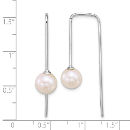 Sterling Silver Rhodium-plated 7-8mm Round White Freshwater Cultured Pearl Squared Threader Earrings