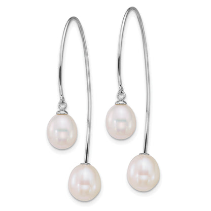 Sterling Silver Rhodium-plated 6-8mm and 8-9mm Teardrop White Freshwater Cultured Pearl Front and Back Threader Earrings