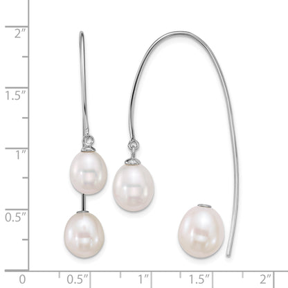 Sterling Silver Rhodium-plated 6-8mm and 8-9mm Teardrop White Freshwater Cultured Pearl Front and Back Threader Earrings