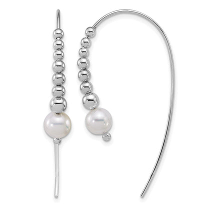 Sterling Silver Rhodium-plated Polished Graduated Beads and Shell Pearl Threader Earrings