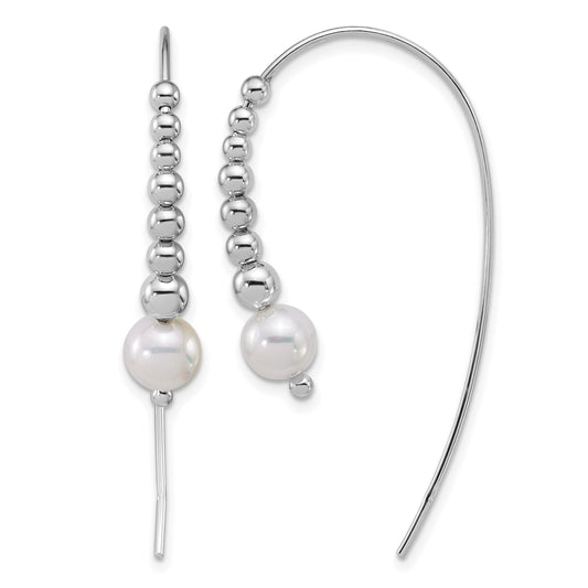 Sterling Silver Rhodium-plated Polished Graduated Beads and Shell Pearl Threader Earrings