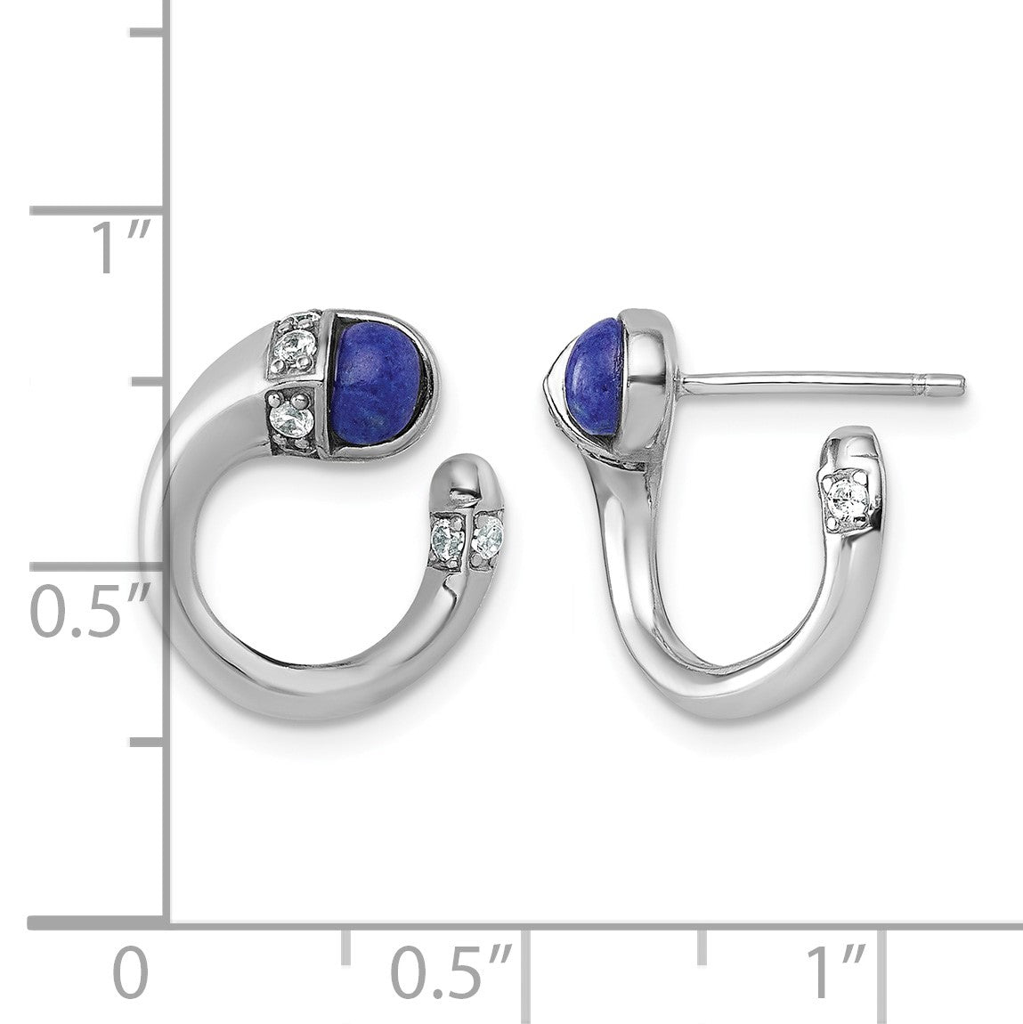 Sterling Silver Rhodium-plated Polished CZ and Lapis Cabochon Cuff Post Earrings