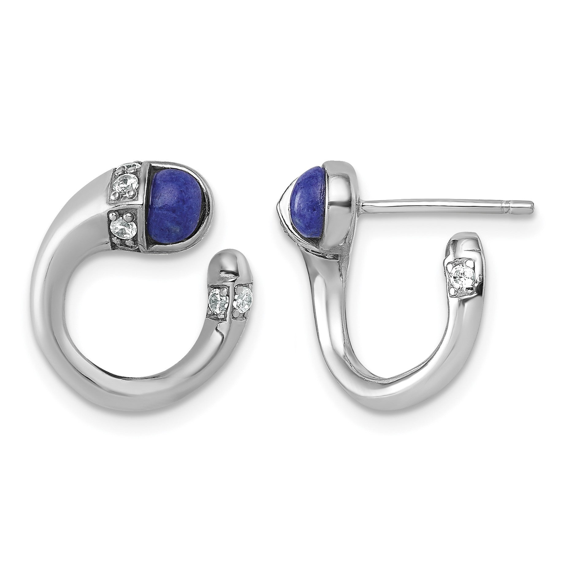 Sterling Silver Rhodium-plated Polished CZ and Lapis Cabochon Cuff Post Earrings