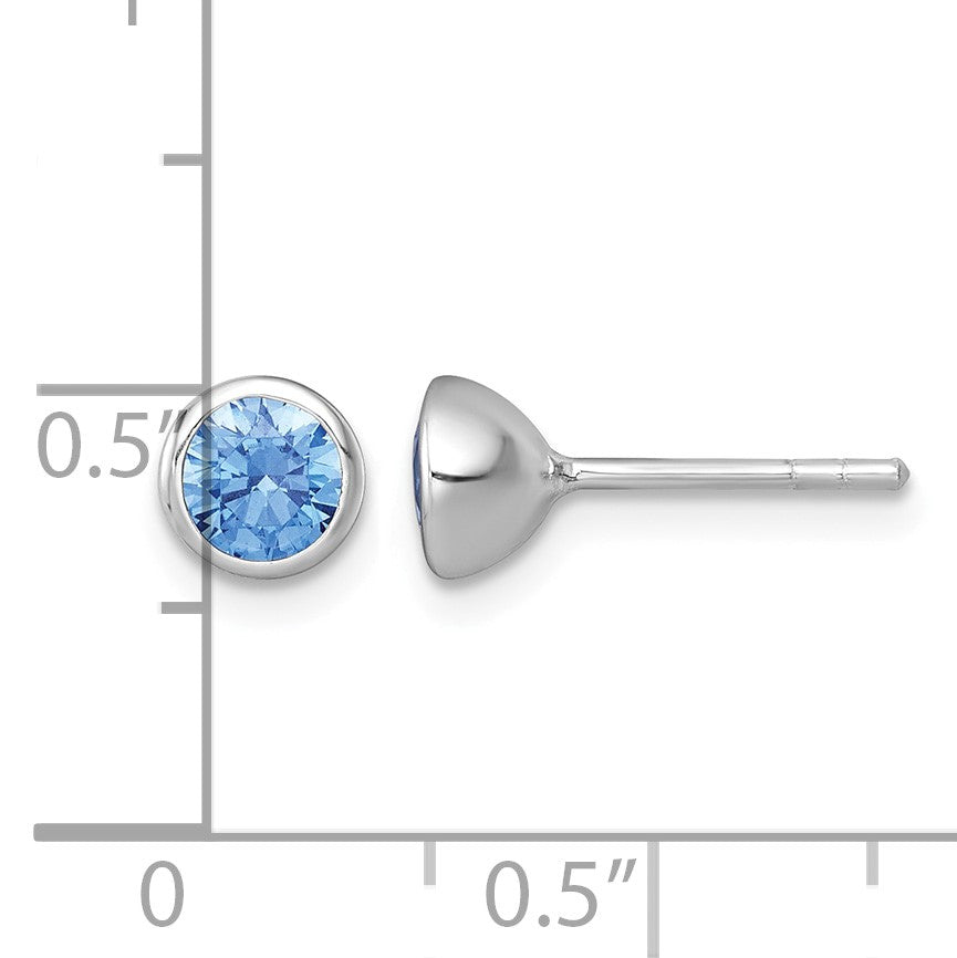 Sterling Silver Rhodium-plated Polished 6.25mm Blue CZ Stud Post Earrings
