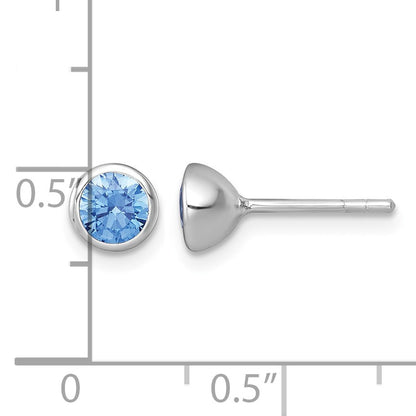 Sterling Silver Rhodium-plated Polished 6.25mm Blue CZ Stud Post Earrings