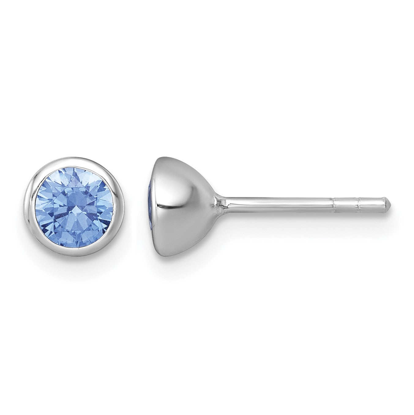 Sterling Silver Rhodium-plated Polished 6.25mm Blue CZ Stud Post Earrings