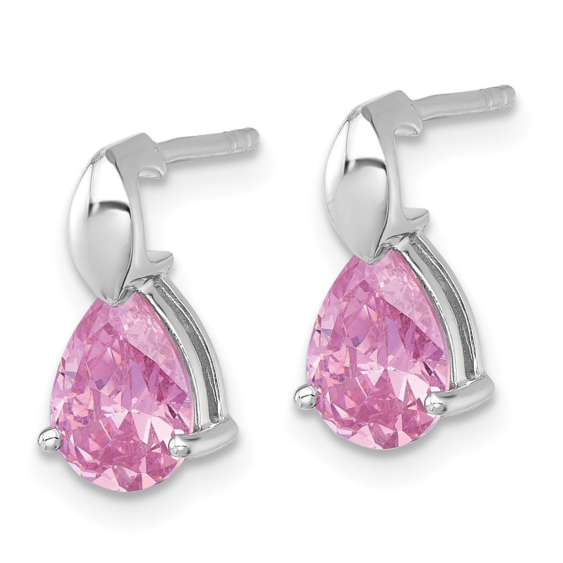 Sterling Silver Rhodium-plated Polished Pink Pear CZ Teardrop Post Earrings