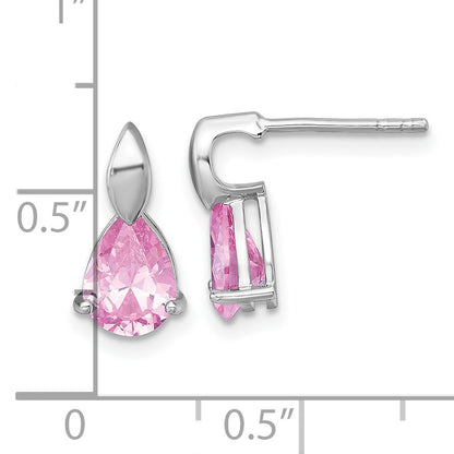 Sterling Silver Rhodium-plated Polished Pink Pear CZ Teardrop Post Earrings