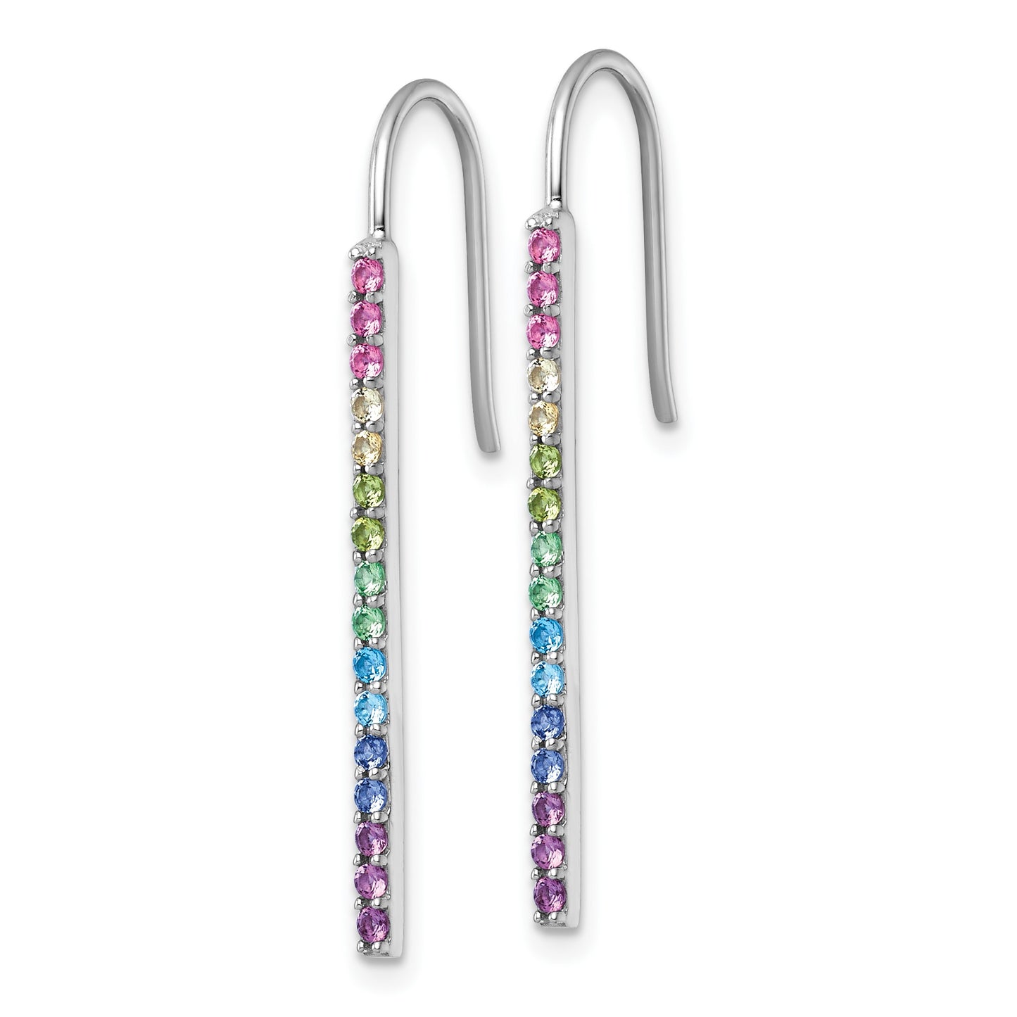 Sterling Silver Rhodium-plated Polished Rainbow Nano Crystals Bar Shepherd Hook Earrings