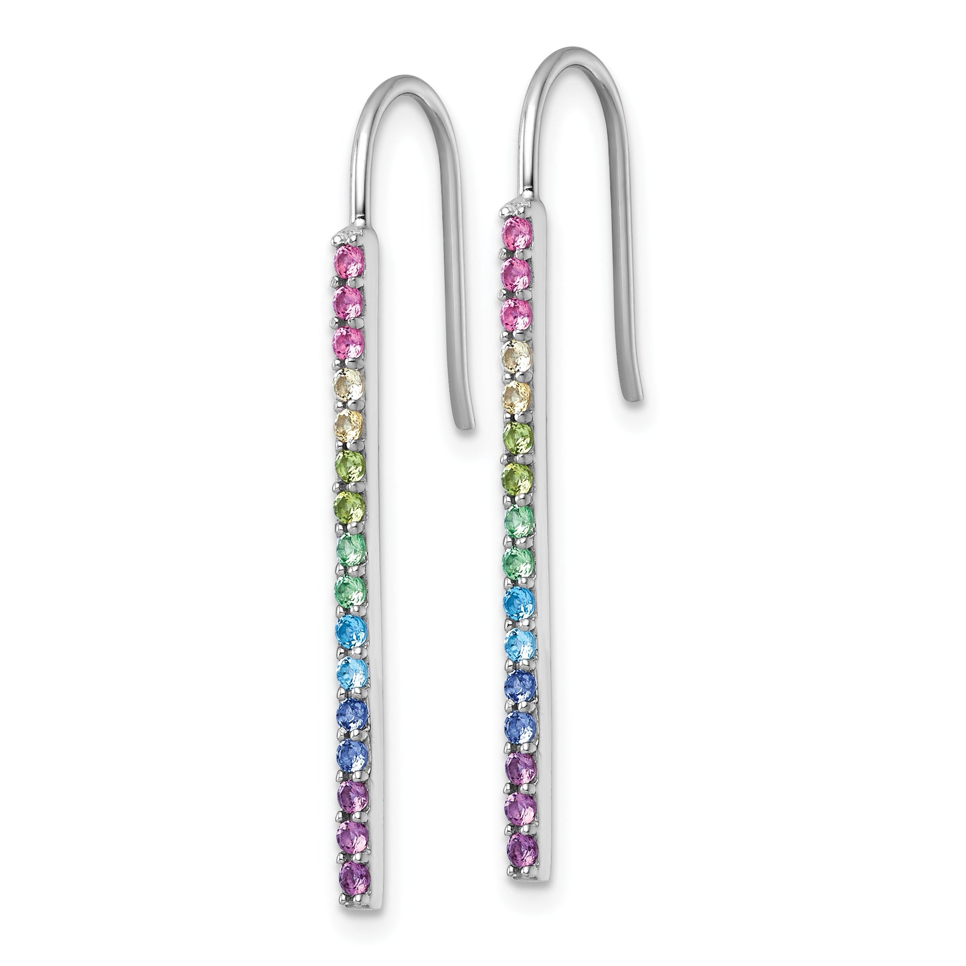 Sterling Silver Rhodium-plated Polished Rainbow Nano Crystals Bar Shepherd Hook Earrings