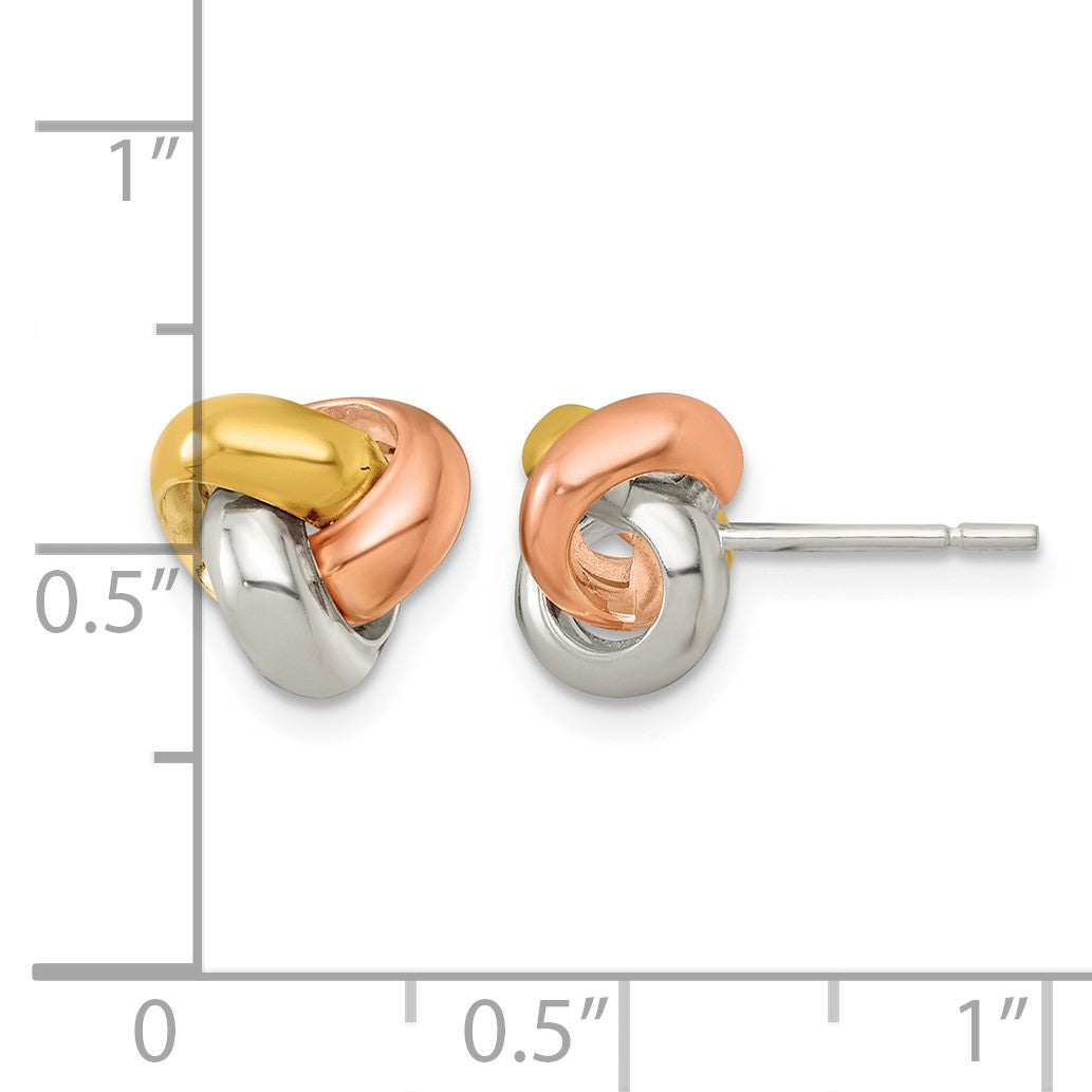 Sterling Silver Gold-tone and Rose-tone Polished Love Knot Post Earrings