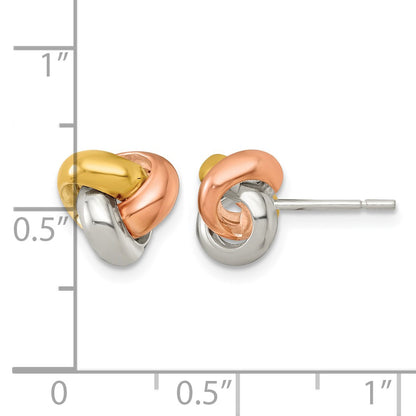 Sterling Silver Gold-tone and Rose-tone Polished Love Knot Post Earrings