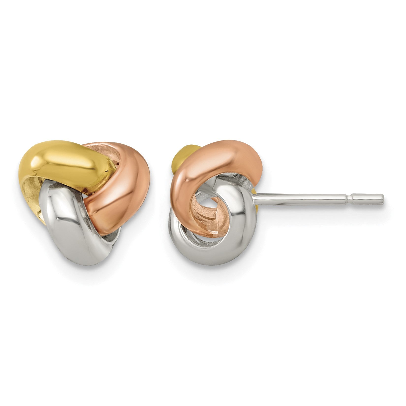 Sterling Silver Gold-tone and Rose-tone Polished Love Knot Post Earrings