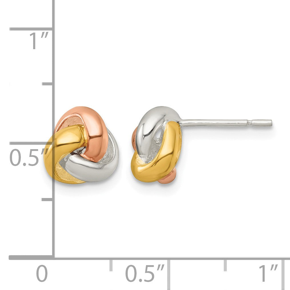 Sterling Silver Gold-tone and Rose-tone Polished Love Knot Post Earrings