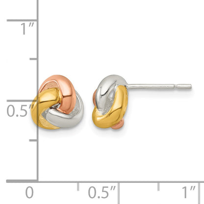 Sterling Silver Gold-tone and Rose-tone Polished Love Knot Post Earrings