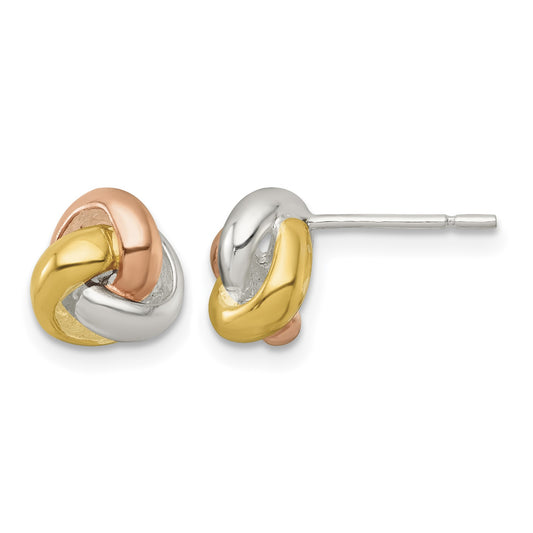 Sterling Silver Gold-tone and Rose-tone Polished Love Knot Post Earrings