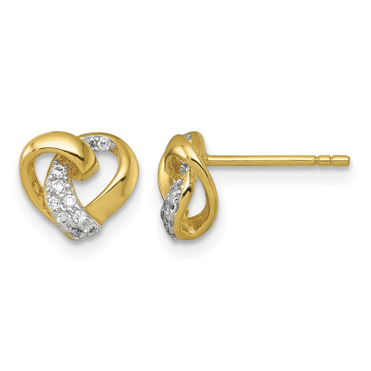 Affordable Expressions Sterling Silver Gold-tone Polished CZ Love Knot Heart Post Earrings