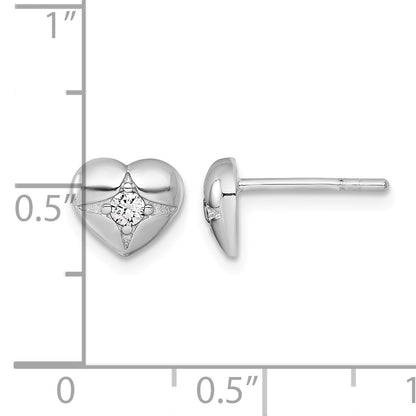 Sterling Silver Rhodium-plated Polished CZ Heart Post Earrings