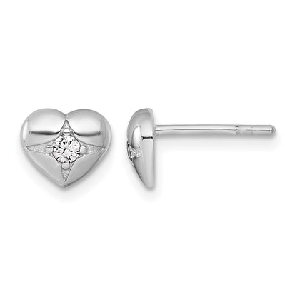 Sterling Silver Rhodium-plated Polished CZ Heart Post Earrings
