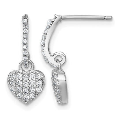Sterling Silver Rhodium-plated Polished CZ Heart Post Dangle Earrings