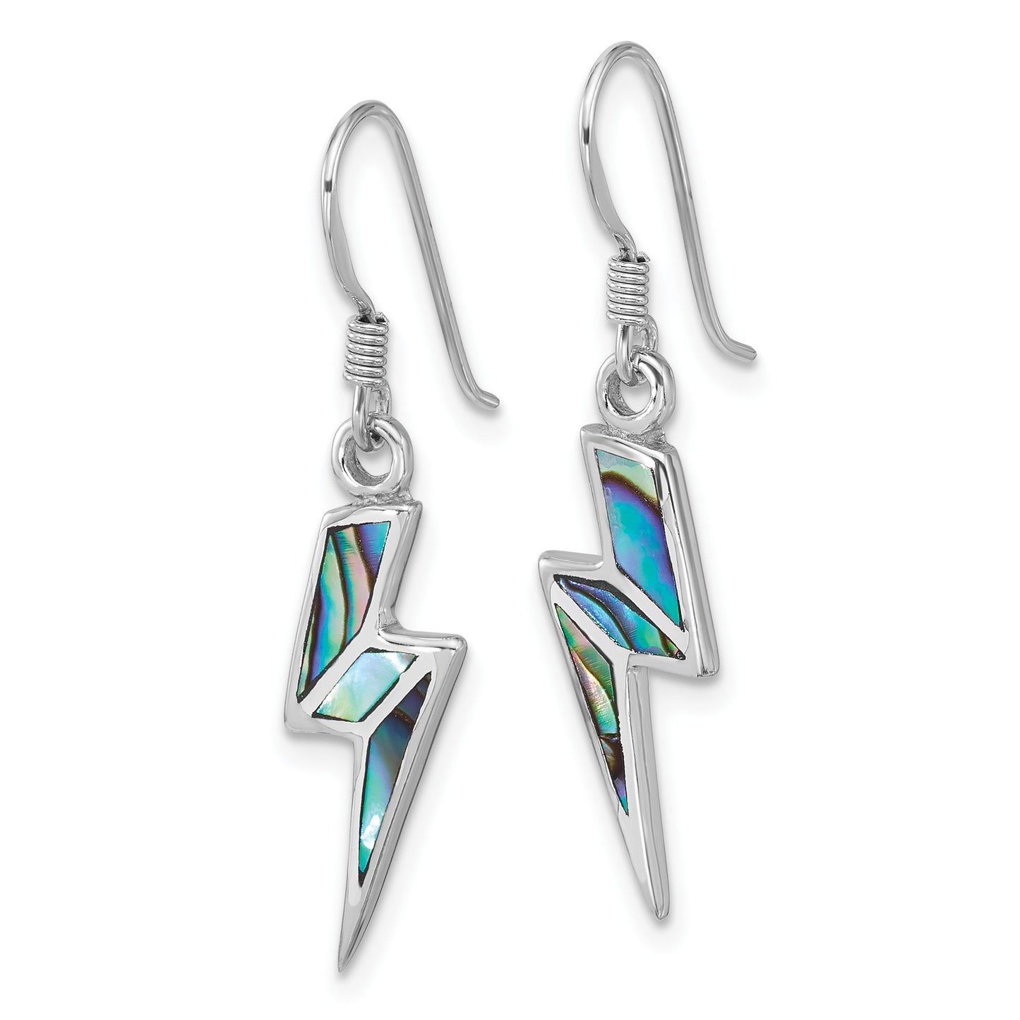 Sterling Silver Rhodium-plated Polished Abalone Lightning Bolt Dangle Shepherd Hook Earrings
