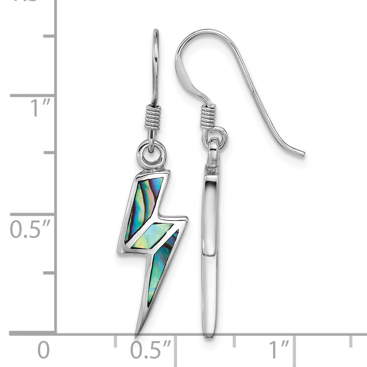 Sterling Silver Rhodium-plated Polished Abalone Lightning Bolt Dangle Shepherd Hook Earrings