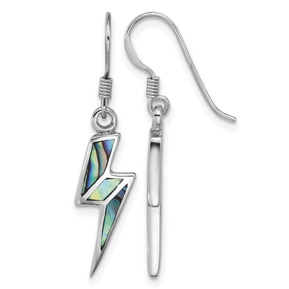 Sterling Silver Rhodium-plated Polished Abalone Lightning Bolt Dangle Shepherd Hook Earrings