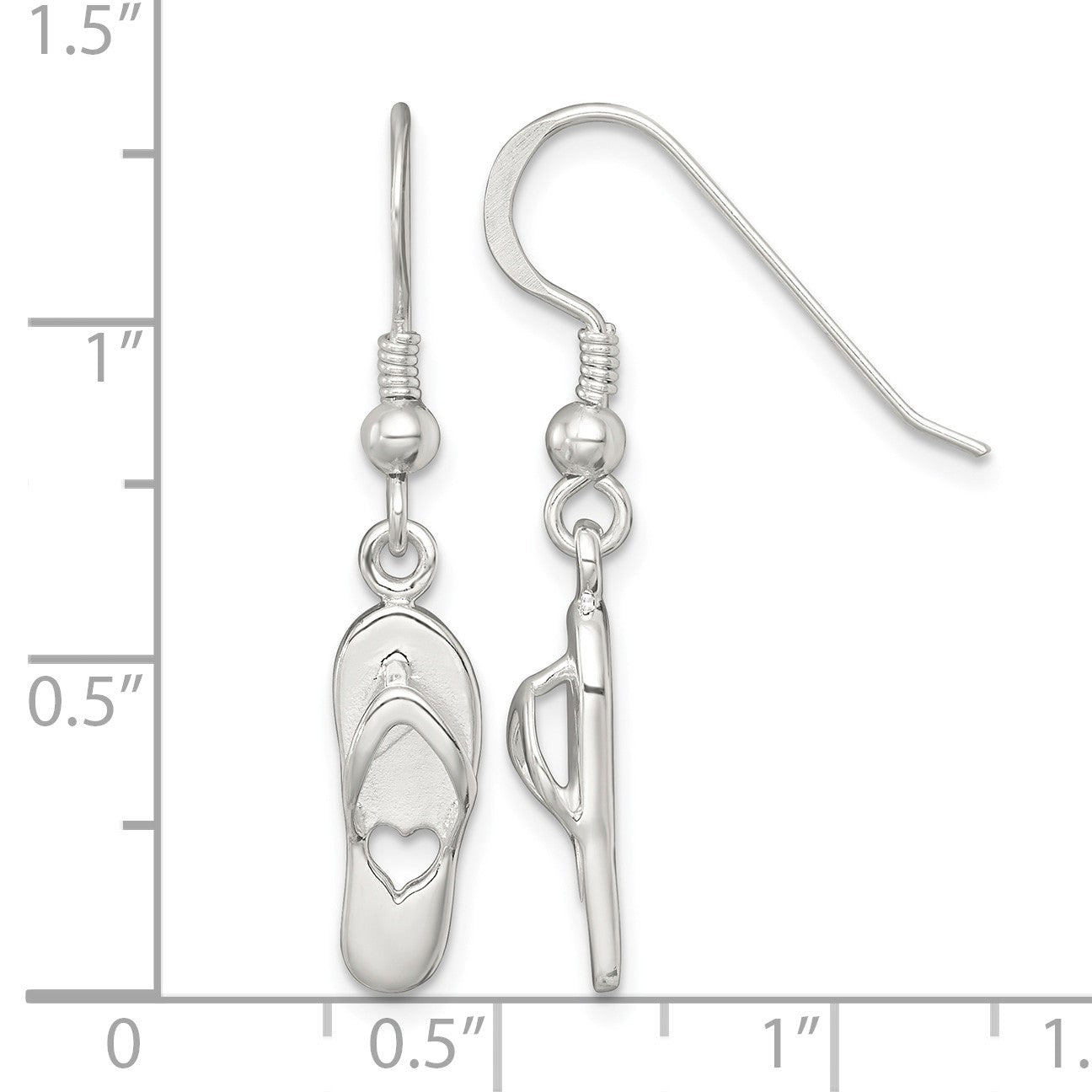 Sterling Silver Polished Cut-out Heart Flip-Flop Dangle Earrings