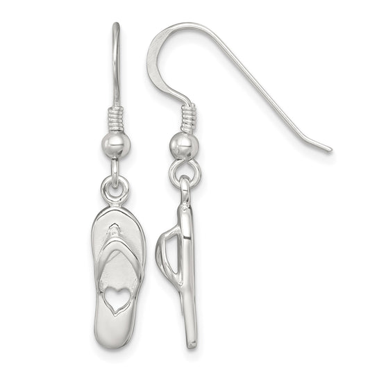 Sterling Silver Polished Cut-out Heart Flip-Flop Dangle Earrings