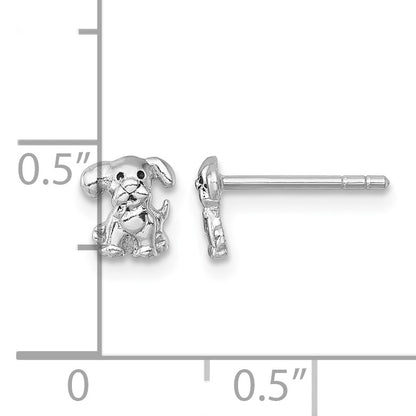 Sterling Silver Rhodium-plated Polished Enameled Puppy Dog Post Earrings