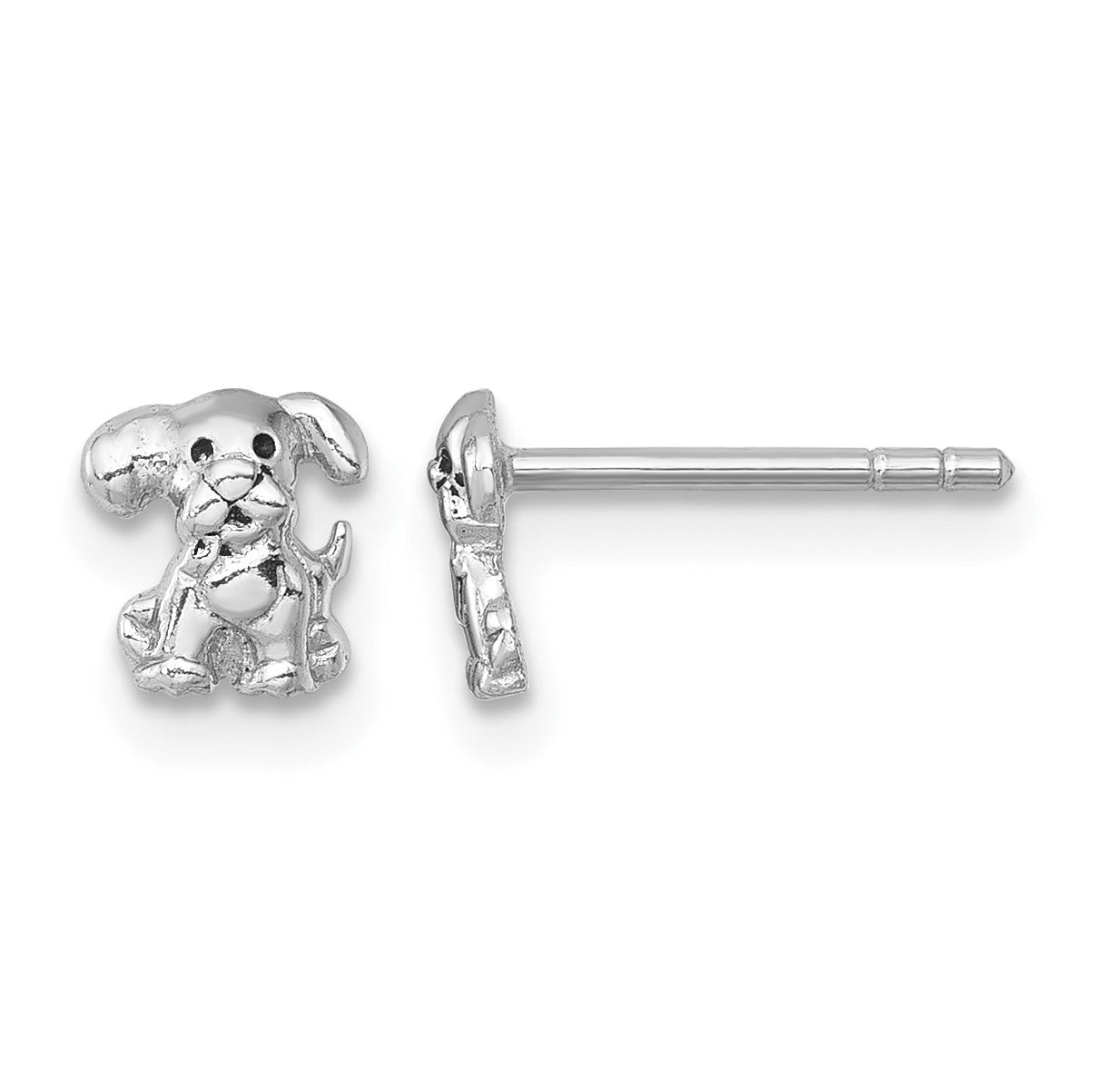 Sterling Silver Rhodium-plated Polished Enameled Puppy Dog Post Earrings
