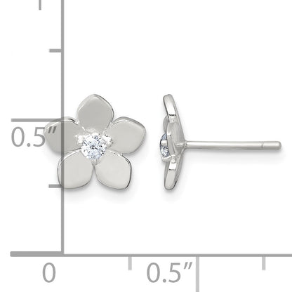 Sterling Silver Polished CZ Flower Post Earrings
