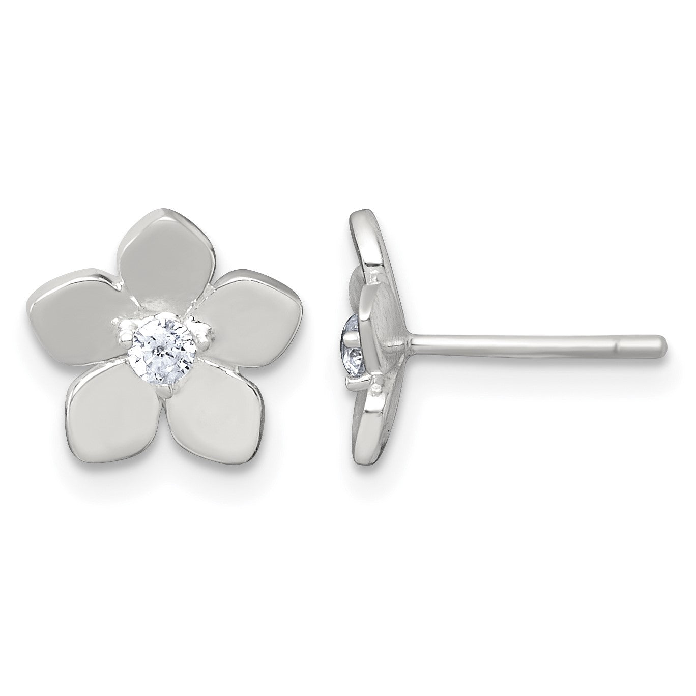 Sterling Silver Polished CZ Flower Post Earrings