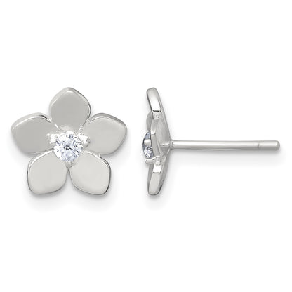 Sterling Silver Polished CZ Flower Post Earrings
