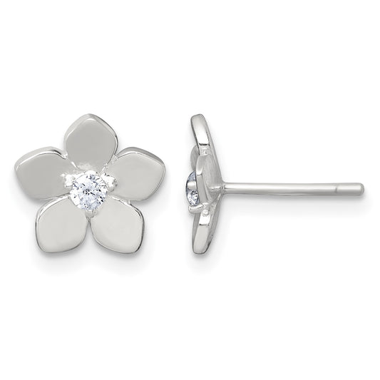 Sterling Silver Polished CZ Flower Post Earrings