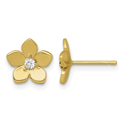 Affordable Expressions Sterling Silver Gold-tone Polished CZ Flower Post Earrings