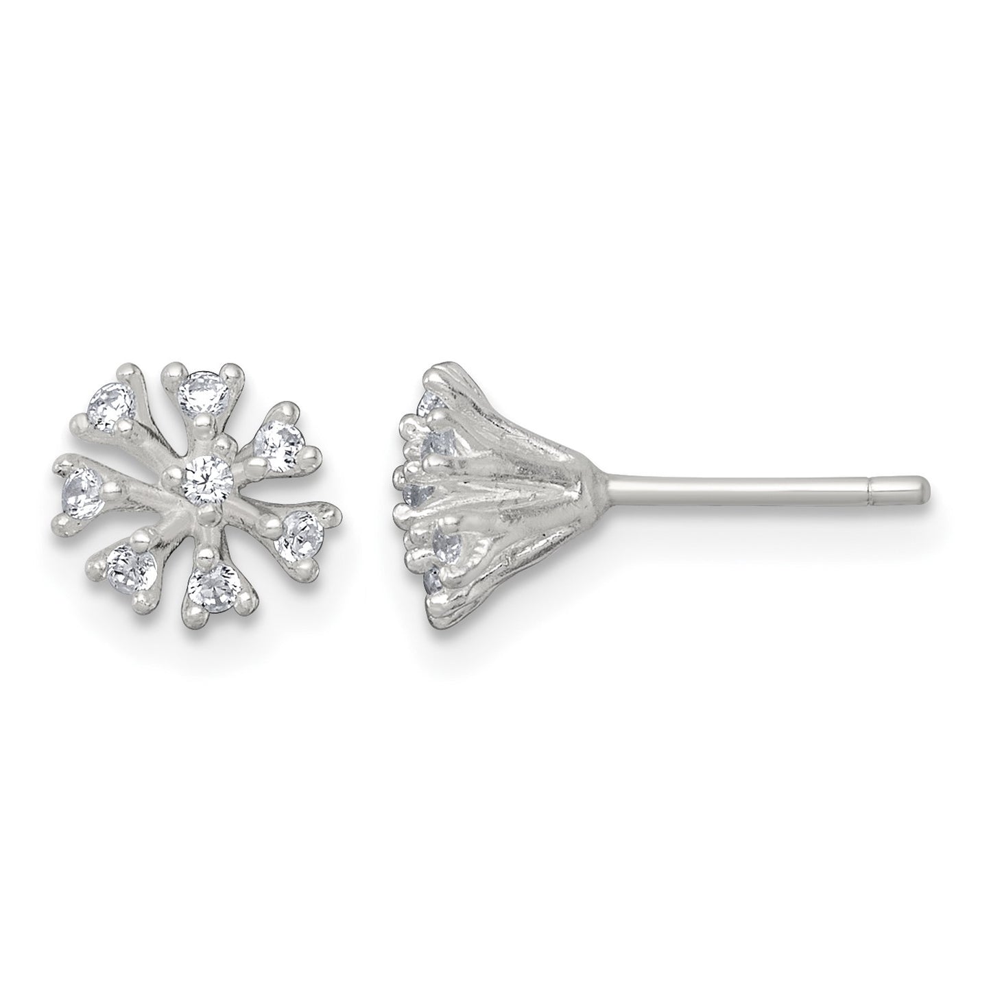 Sterling Silver Polished CZ Flower Cluster Post Earrings