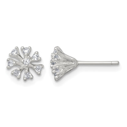 Sterling Silver Polished CZ Flower Cluster Post Earrings