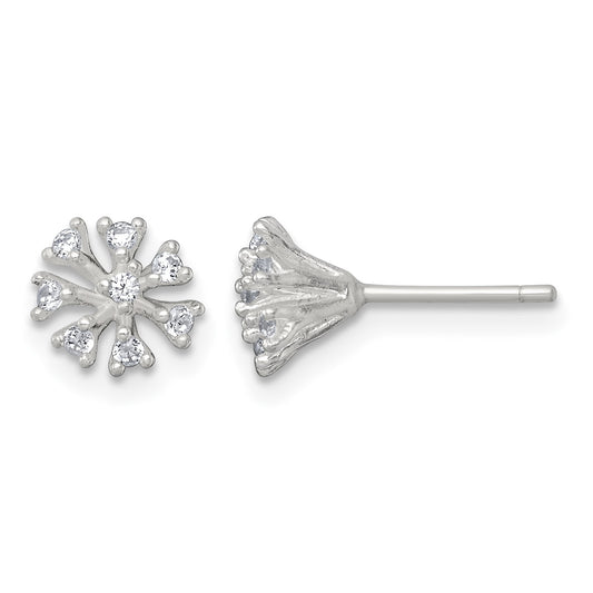 Sterling Silver Polished CZ Flower Cluster Post Earrings