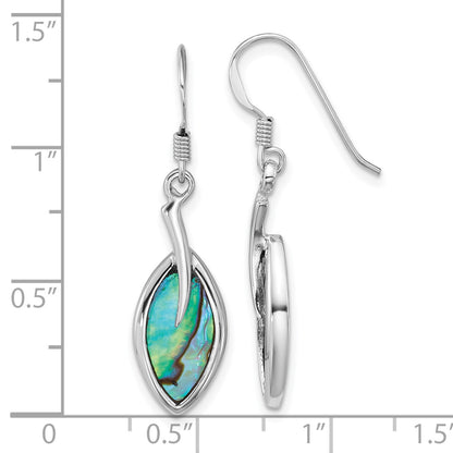 Sterling Silver Rhodium-plated Polished Abalone Leaf Dangle Shepherd Hook Earrings