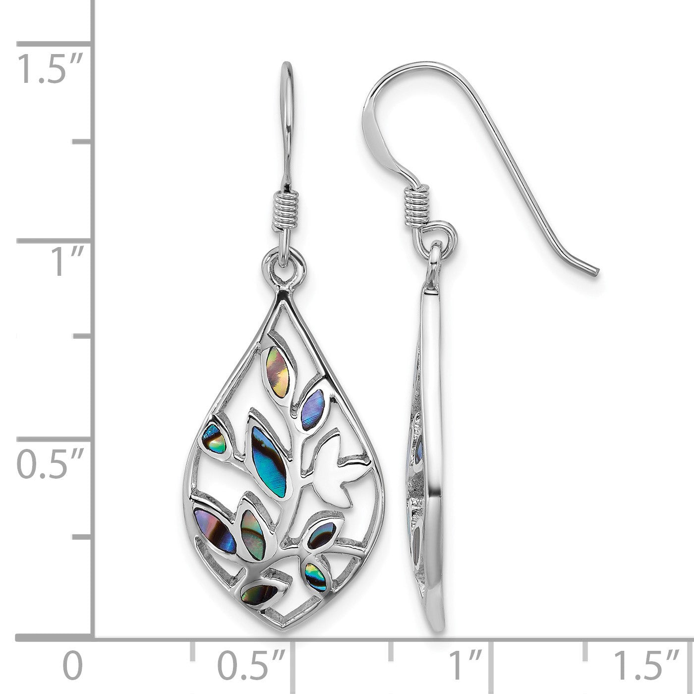 Sterling Silver Rhodium-plated Polished Abalone Floral Dangle Shepherd Hook Earrings