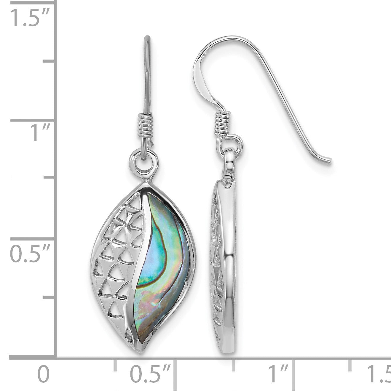 Sterling Silver Rhodium-plated Polished Abalone Leaf Dangle Shepherd Hook Earrings