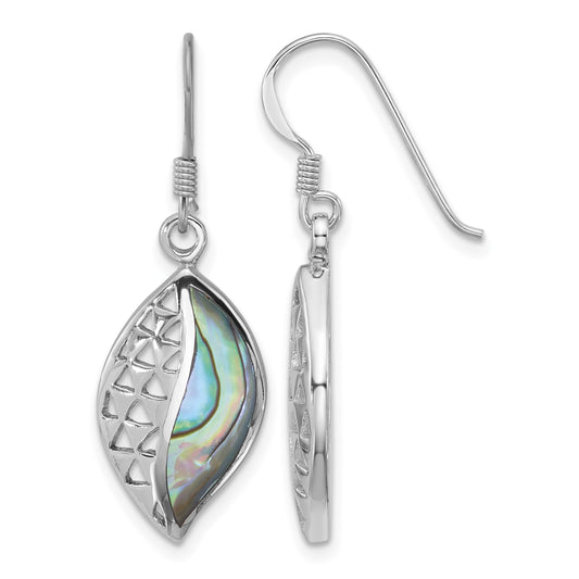 Sterling Silver Rhodium-plated Polished Abalone Leaf Dangle Shepherd Hook Earrings