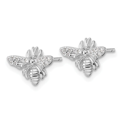Sterling Silver Rhodium-plated Polished CZ Bee Post Earrings