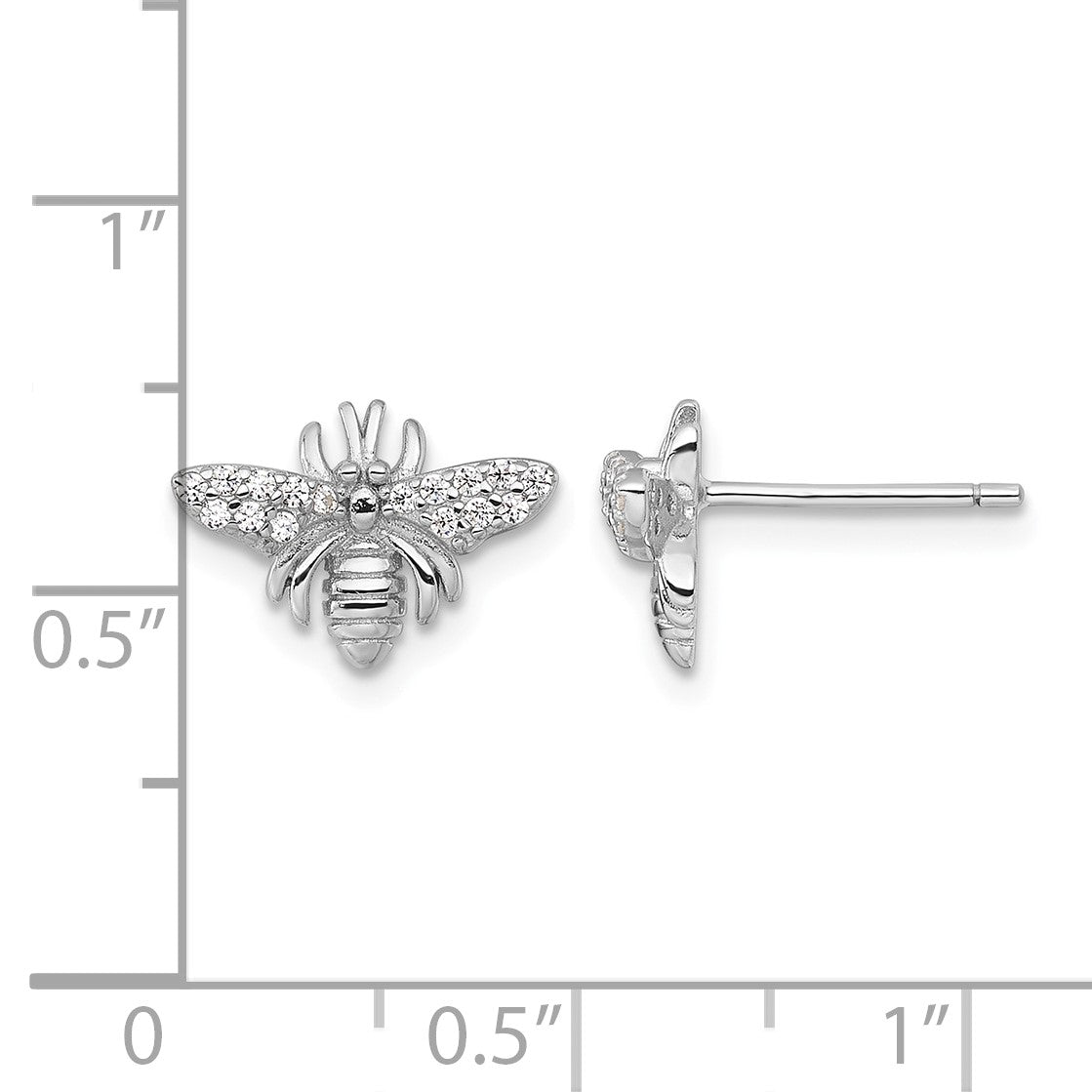 Sterling Silver Rhodium-plated Polished CZ Bee Post Earrings