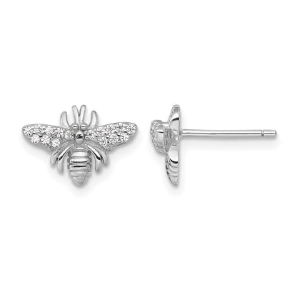 Sterling Silver Rhodium-plated Polished CZ Bee Post Earrings